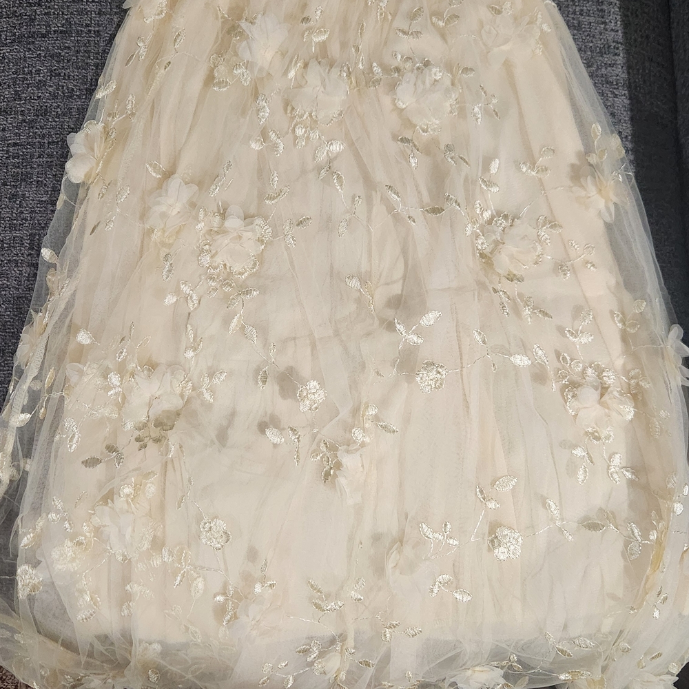 Elegant Cream Floral Womens Midi Skirt